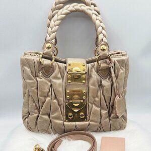 Miu Miu  Matelassé Tan Leather Two-Way Bag